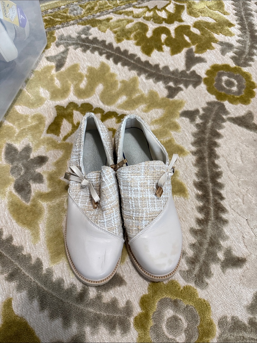 Source Unknown Cream Tweed-Accent Slip-On Loafers